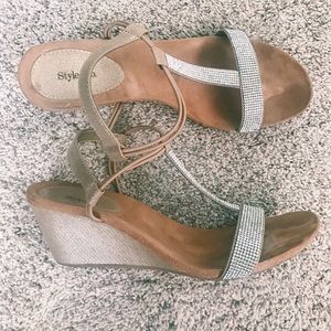 Rhinestone T-Strap Platform Sandals, Size 8